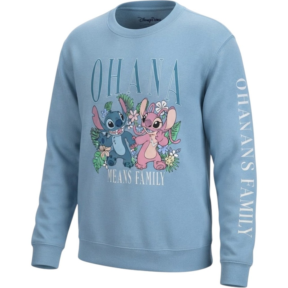 Disney Lilo & Stitch Ohana Means Family Blue Graphic Sweatshirt Small Angel